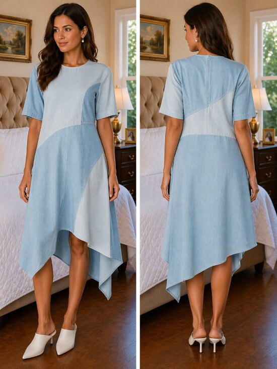 Colovos Dresses & Skirts - Colovos Blue Chambray Seamed Denim Midi Dress $595